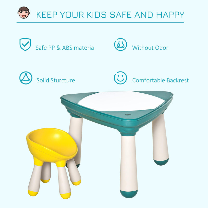Set Tavolino con Sedia per Bambini in ABS Giallo e Verde