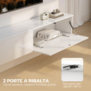 Mobile Porta TV fino a 75" Sospeso 180x33x30 cm con Ante a Pressione in Legno Bianco Lucido      