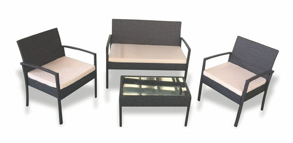 acquista Ensemble de jardin canapé 2 fauteuils et table basse en rotin Soriani Santorini marron