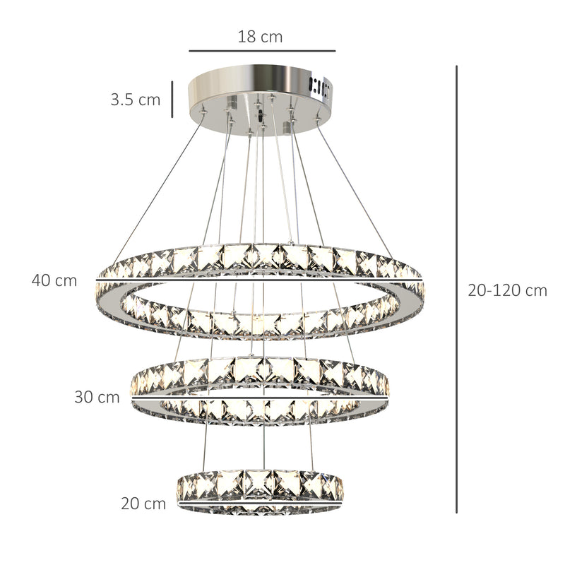 Lampadario a LED con Cristalli Altezza Regolabile 71W 40x120 cm Argento