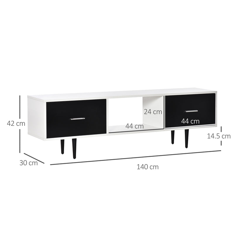 Mobile TV in Legno Truciolato e Metallo 140x30x42 cm Bianco e Nero