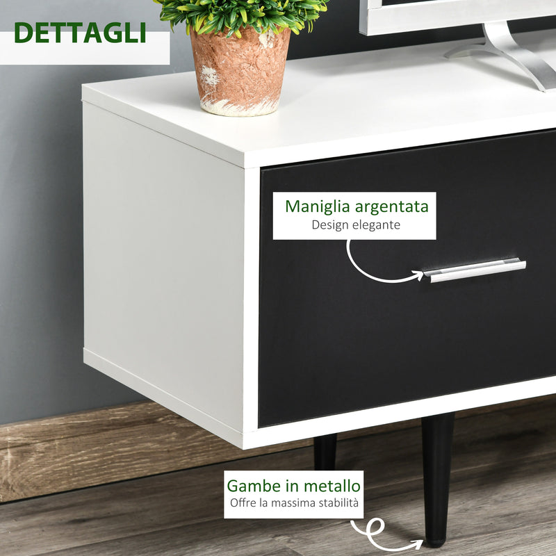 Mobile TV in Legno Truciolato e Metallo 140x30x42 cm Bianco e Nero