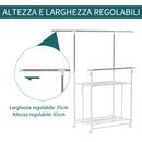 Appendiabiti Estensibile con 2 Ripiani Ruote e Altezza Regolabile in Acciaio 88-157x50x95-160 cm Bianco