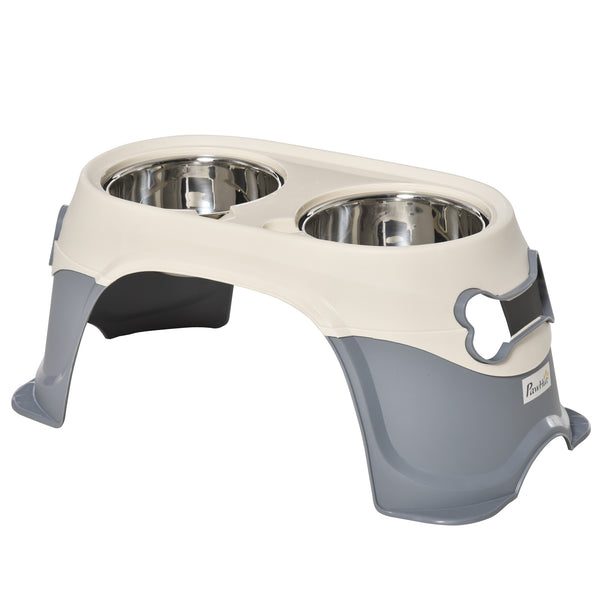 Gamelle Double Surélevée pour Chien 47x25x20 cm en Acier Inoxydable et Plastique Blanc online