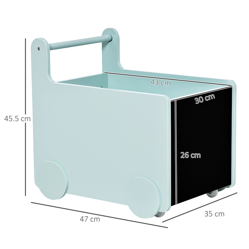 Carrello Portagiochi con Lavagne 47x35x45,5 cm in Legno MDF Azzurro