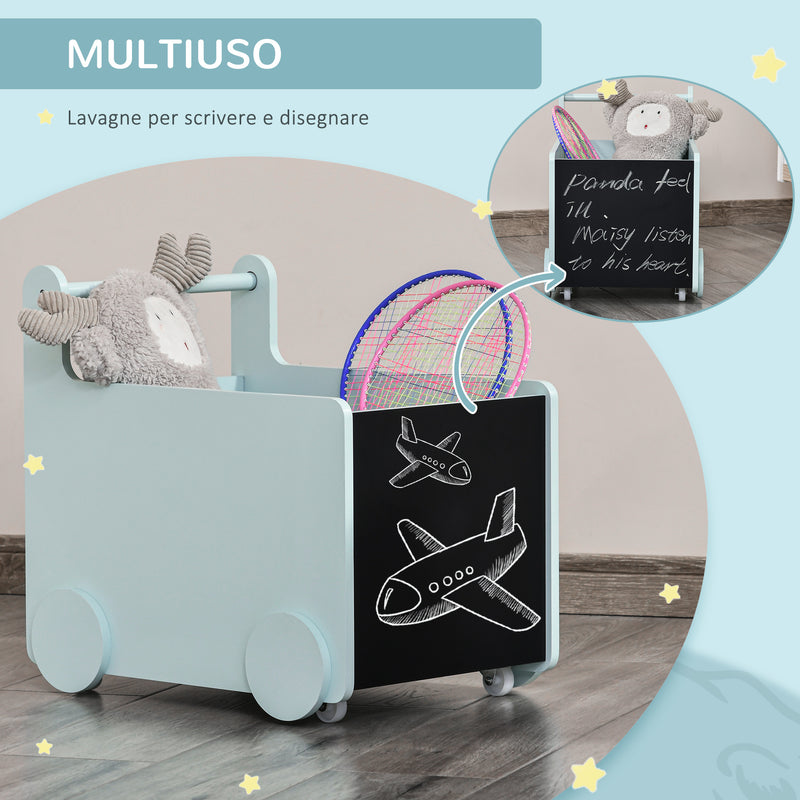 Carrello Portagiochi con Lavagne 47x35x45,5 cm in Legno MDF Azzurro