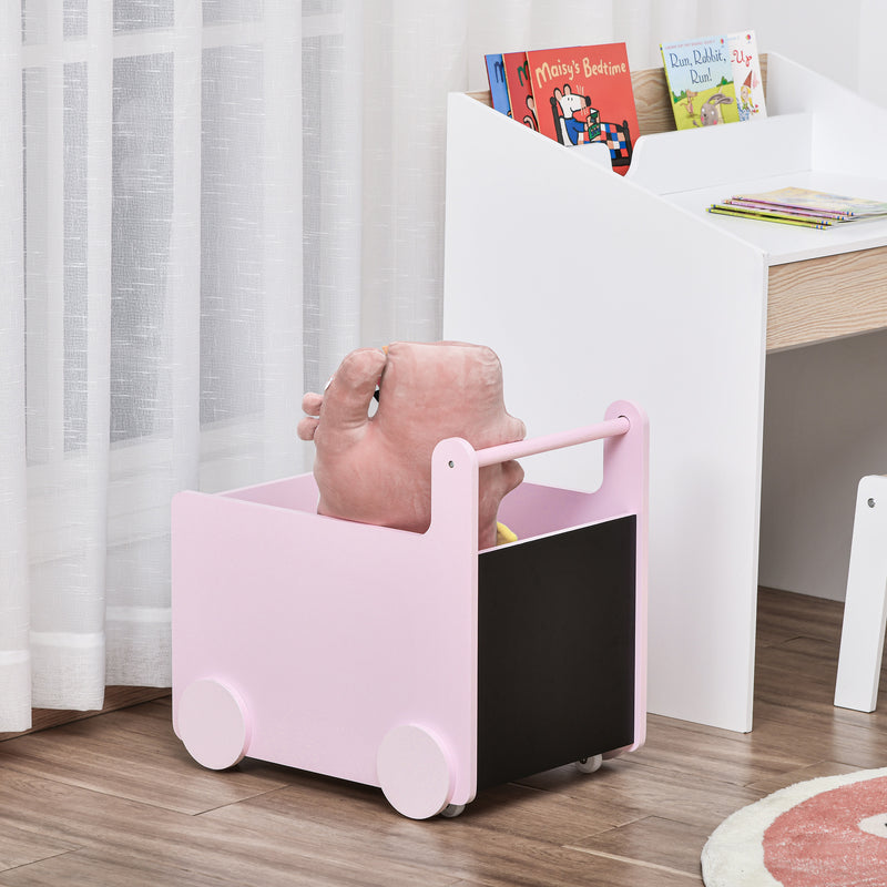 Carrello Portagiochi con Lavagne 47x35x45,5 cm in Legno MDF Rosa