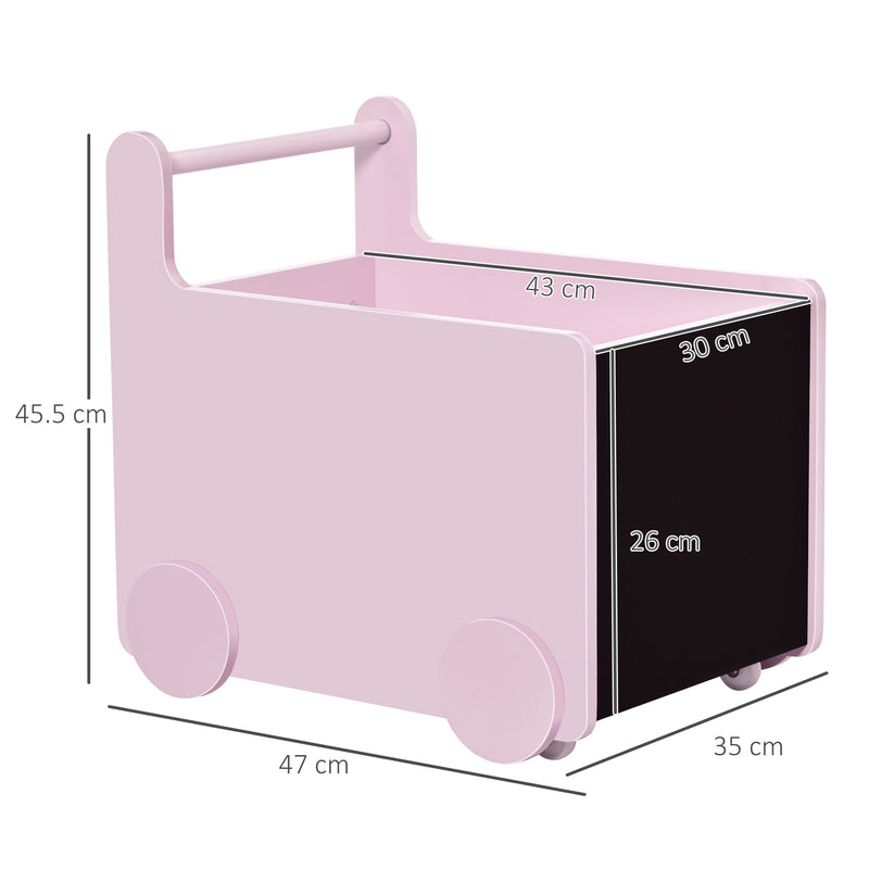 Carrello Portagiochi con Lavagne 47x35x45,5 cm in Legno MDF Rosa