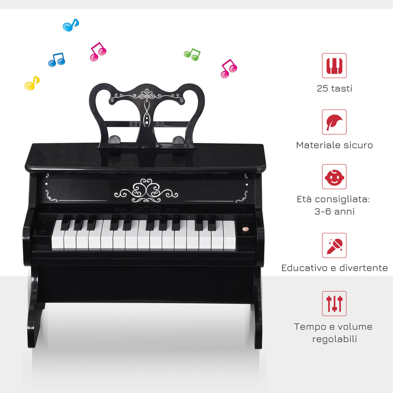 Mini Pianoforte Giocattolo per Bambini  25 Tasti in ABS Nero