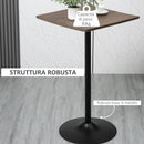 Tavolino da Bar Alto 60x60x103 cm in Metallo e Bambù Noce