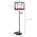Canestro da Basket da Esterno Altezza Regolabile 160-210 cm in Acciaio con Ruote Nero