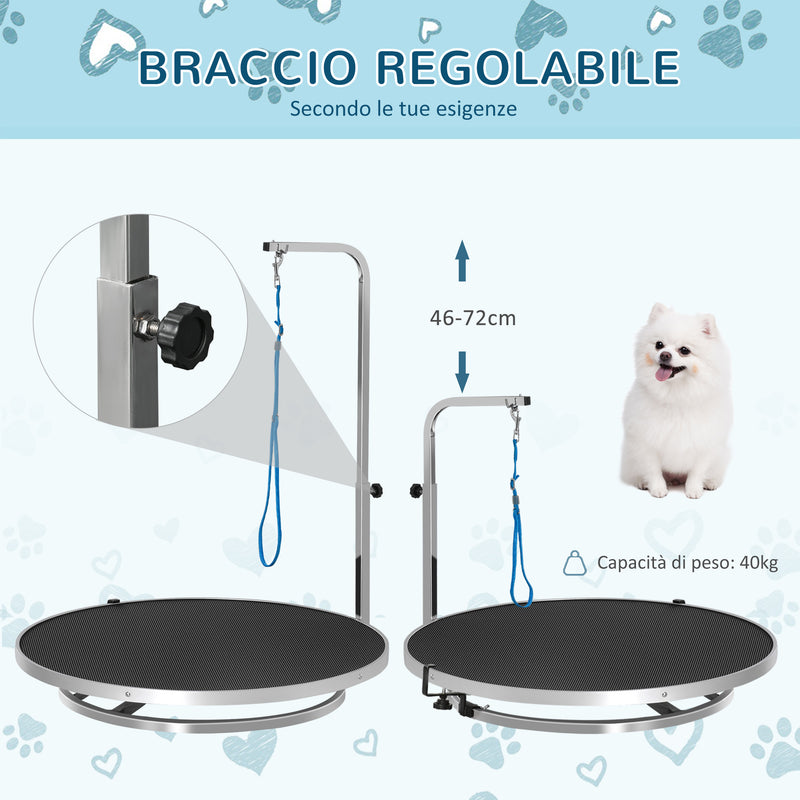 Tavolo da Toelettatura e Tosatura Girevole per Cani e Gatti Ø65x10 cm Carico 40Kg Nero