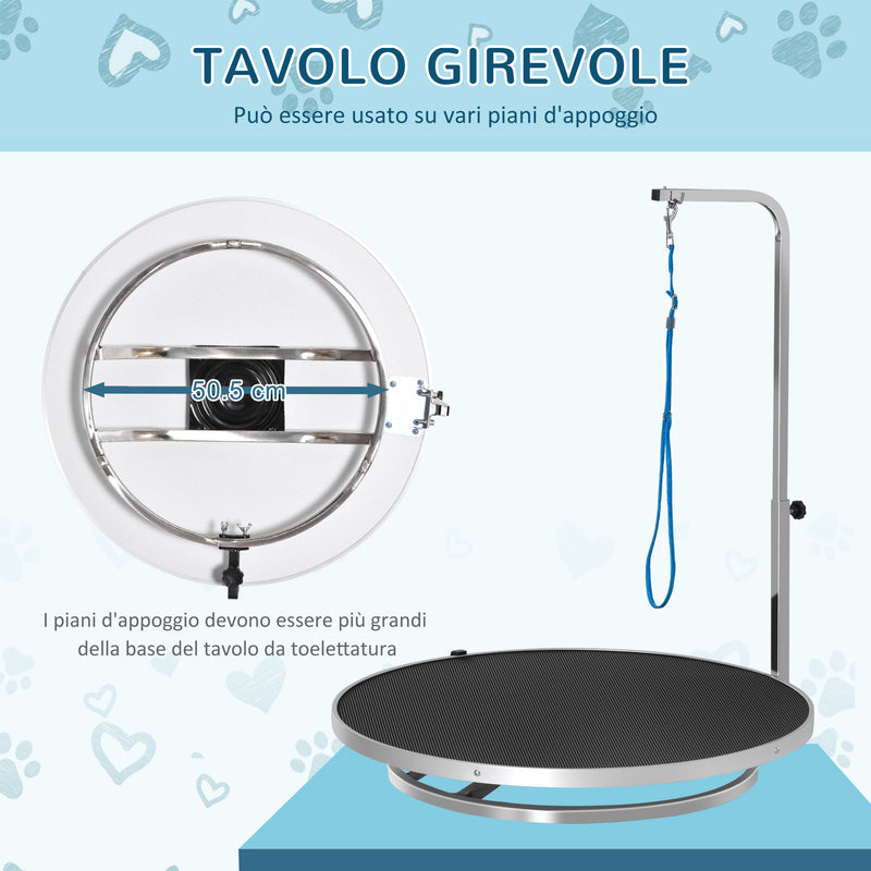 Tavolo da Toelettatura e Tosatura Girevole per Cani e Gatti Ø65x10 cm Carico 40Kg Nero