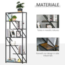 Libreria a Muro 6 Ripiani 64x30x165 cm in Truciolare e Metallo Marrone e Nero