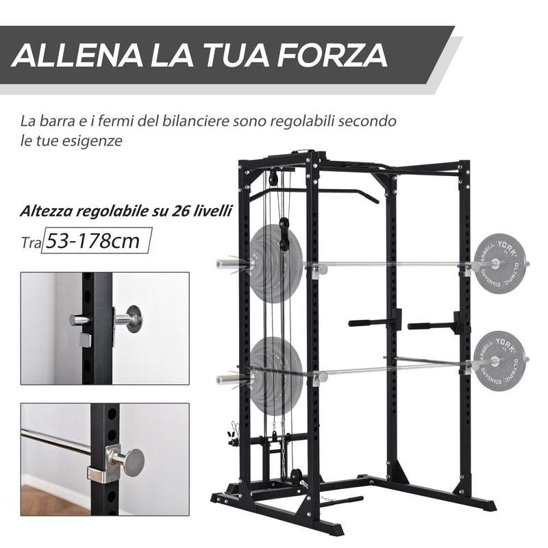 Stazione Fitness Multifunzione 155x118x220 cm in Acciaio Nera