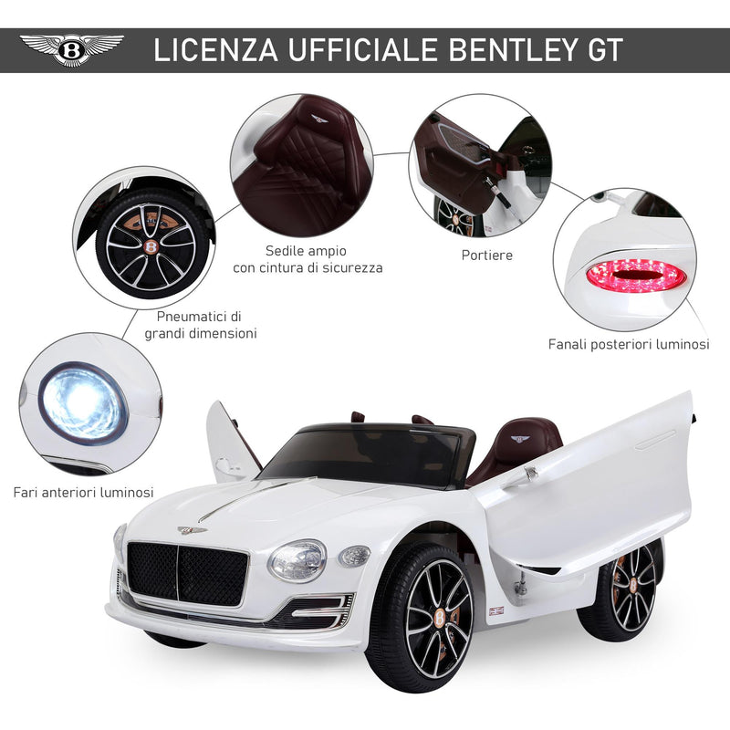 Macchina Elettrica per Bambini 6V con Licenza Bentley Bianca