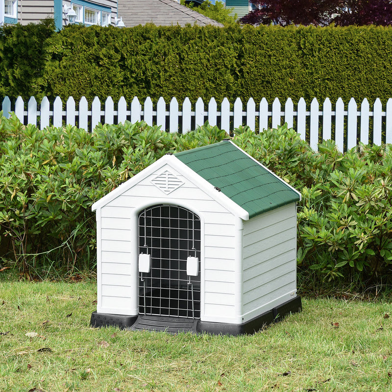 Cuccia per Cani Taglia Piccola 66x73x69 cm con Cancelletto Rimovibile Bianca e Verde