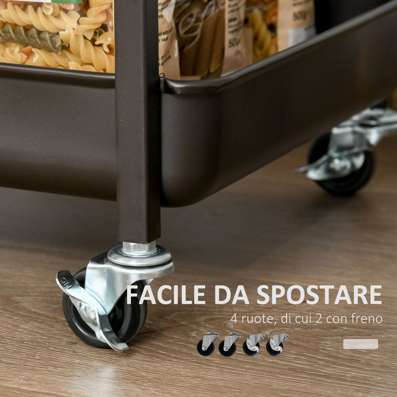 Carrello da Cucina 118x36,5x82 cm con Ripiano Pieghevole Marrone