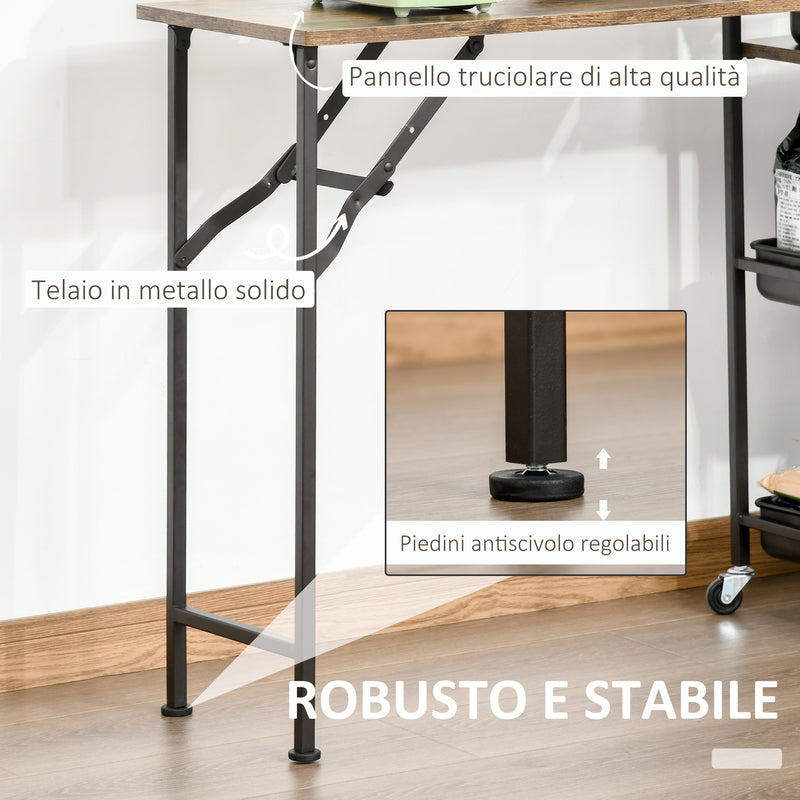 Carrello da Cucina 118x36,5x82 cm con Ripiano Pieghevole Marrone