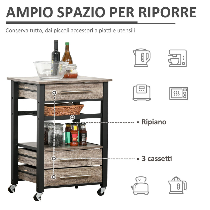 Carrello da Cucina 60x50x84,5 cm in Legno Truciolato Marrone