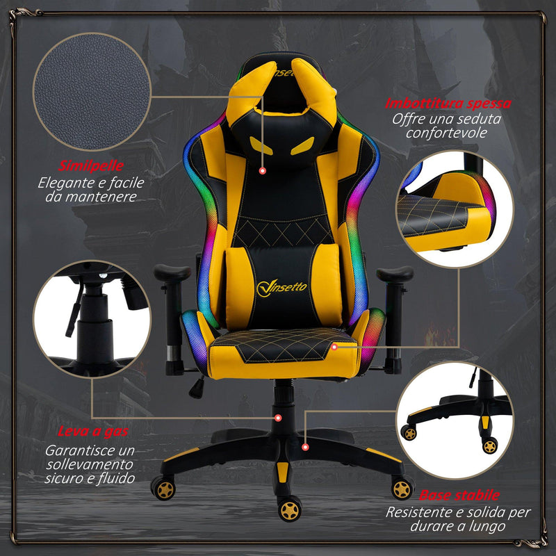 Sedia da Gaming Ergonomica 71,5x65x121-129 cm in Similpelle Multicolore