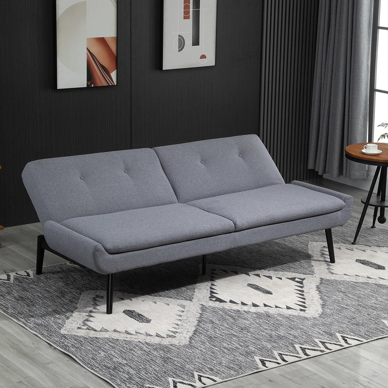 Divano Letto 3 Posti 195x84x82 cm in Tessuto Effetto Lino Grigio