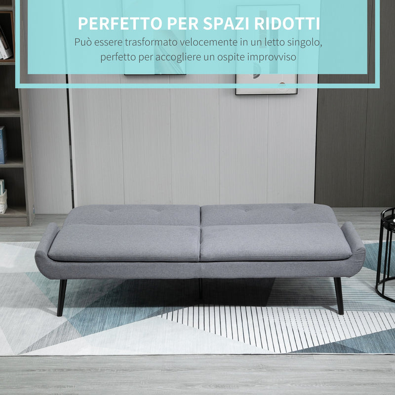 Divano Letto 3 Posti 195x84x82 cm in Tessuto Effetto Lino Grigio