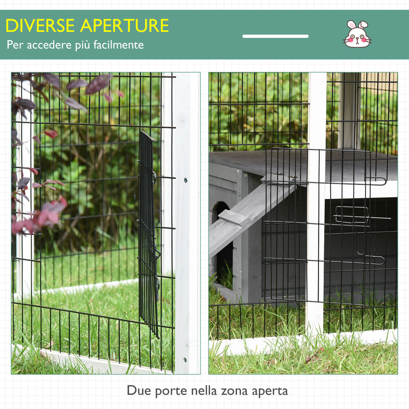 Conigliera da Esterno 200x100x75 cm in Legno e Metallo Grigia