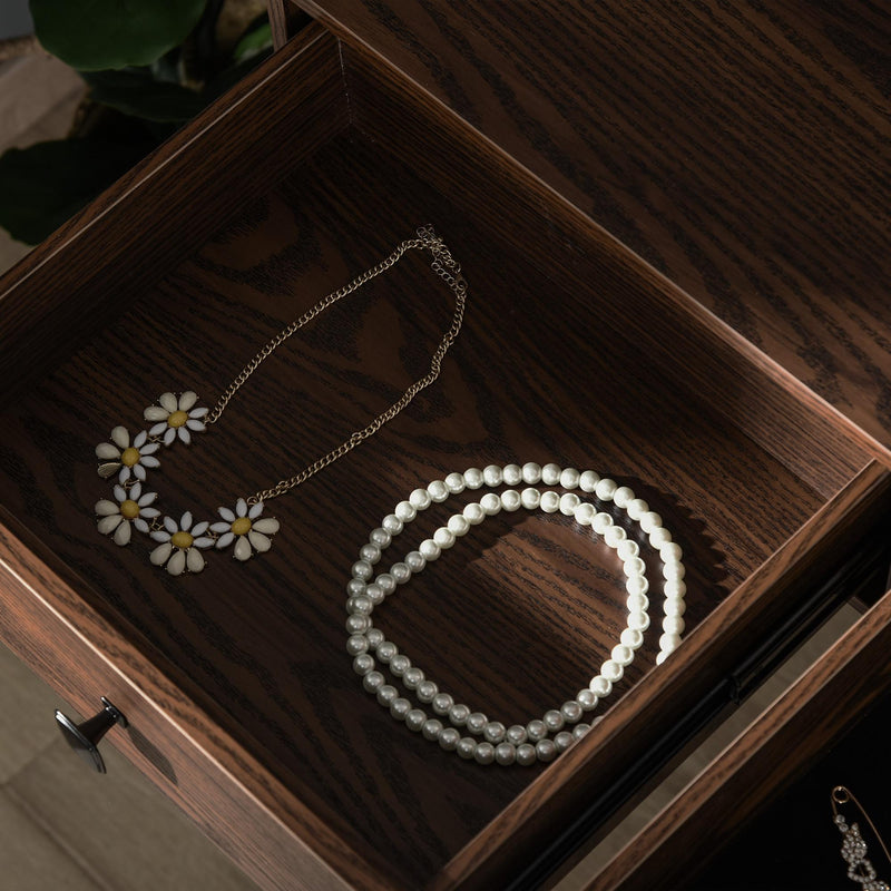 Consolle Trucco 2 Cassetti 80x40x136 cm con Specchio e Sgabello Noce