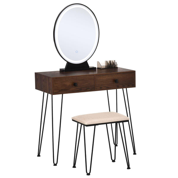Console de maquillage 2 tiroirs 80x40x136 cm avec miroir et tabouret en noyer prezzo