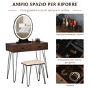 Consolle Trucco 2 Cassetti 80x40x136 cm con Specchio e Sgabello Noce