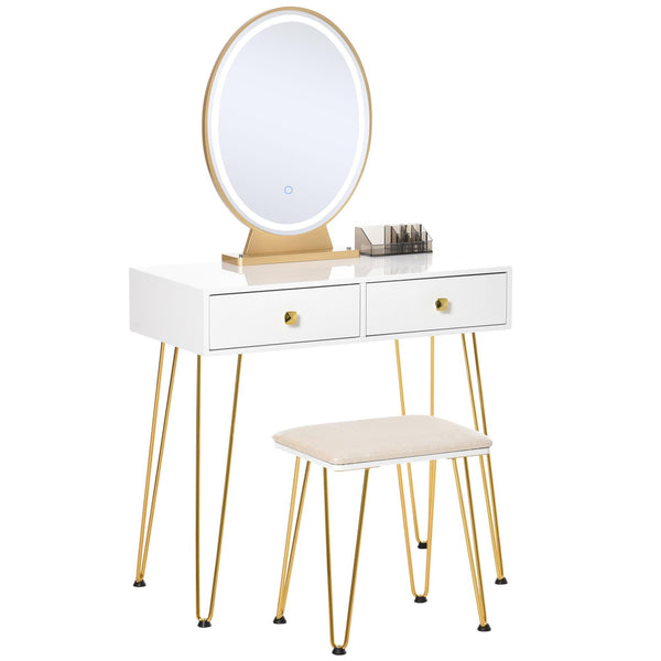 online Console de Maquillage 2 Tiroirs 80x40x136 cm avec Miroir et Tabouret Blanc