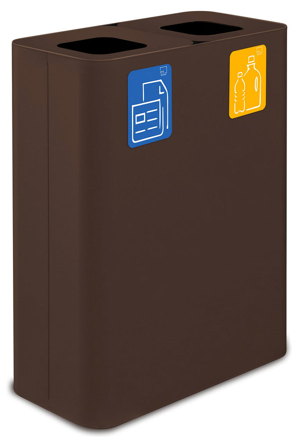 Pattumiera Sistema di Raccolta Rifiuti 60x30xh80 cm In Acciaio Verniciato Doppio Scomparto Marrone prezzo