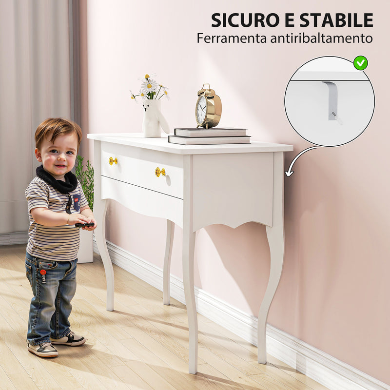 Consolle da Ingresso 100x40x74 cm con Cassetto in MDF Bianco  