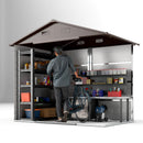 Casetta da Giardino Porta Attrezzi con Doppia Porta Scorrevole 236x196x208 cm con Pannelli in Acciaio Effetto Legno Marrone 