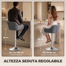 Set 2 Sgabelli Bar Girevoli 52x47x84-106 cm con Altezza Regolabile Poggiapiedi e Schienale in Velluto con Base in Metallo Grigio      