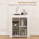 Mobile Contenitore a LED 75x40,1x83 cm 3 Ripiani Aperti e Armadietto in Legno e Vetro Bianco  