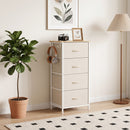 Cassettiera 45x30x94,5 cm con 4 Cassetti Pieghevoli in Tessuto Tasche e 2 Ganci Struttura in Acciaio Beige      