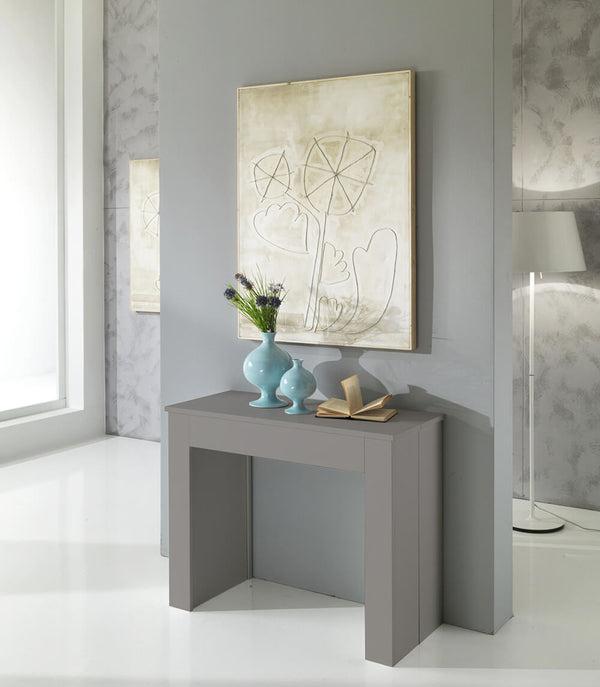 sconto Table Console Extensible en Bois et Mélamine 42/302x95x76cm TFT Mat Ciel Beige Gris