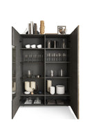 Vetrina Mobile Soggiorno Alto 2 Ante Senza Luci Venus 121x44x169 cm Titanio E Rovere Cadiz