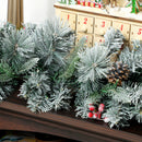Ghirlanda Natalizia Decorativa da Interno 25x180cm con 50 LED Pigne e Bacche Verde e Bianco      