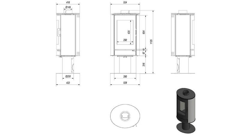 Stufa a Legna 5,5/10,5KW Piastrellata in Acciaio Flig Springfield Nera Lucida