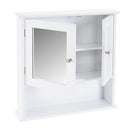 Mobile a Muro da Bagno Pensile con Griglia e Specchio Legno Bianco 56x13x58H cm
