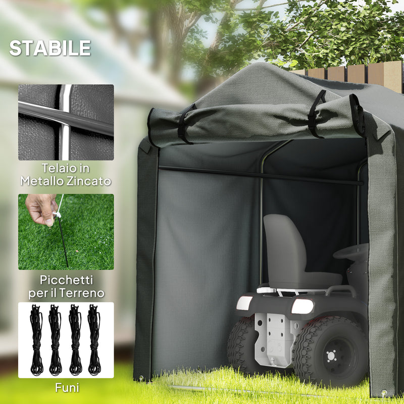Tenda Garage con Ingresso Avvolgibile 220x157x165 cm con Corde e Picchetti in Metallo Zincato e P Grigio Scuro  