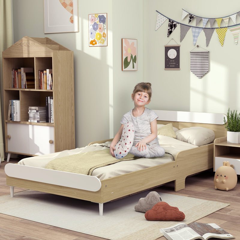Letto Singolo per Bambini Basso con Sponde Laterali Alte 194,8x103x60,5 cm Bianco e color Legno  