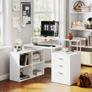 Scrivania da Ufficio Angolare 138,5x90x92 cm con Supporto per Monitor Cassetti e Ripiani in Legno Bianco   