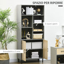 Credenza 6 Ripiani 2 Ante 76x40x179 cm in Truciolato Grigio e Rovere