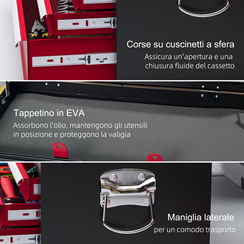 Cassetta per Attrezzi a 6 Cassetti 60x26x34 cm con Serratura in Acciaio Nero e Rosso   