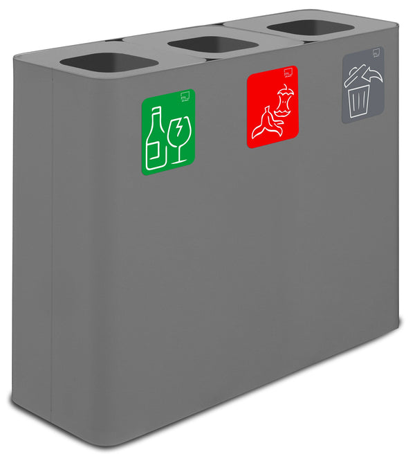 Pattumiera Sistema di Raccolta Rifiuti 90x30xh80 cm In Acciaio Verniciato 3 Scomparti Grigio sconto
