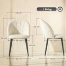 Set di 2 Sedie Sala da Pranzo 52x55x79 cm con Schienale a Conchiglia e Gambe in Metallo Rivestite in Velluto Crema      